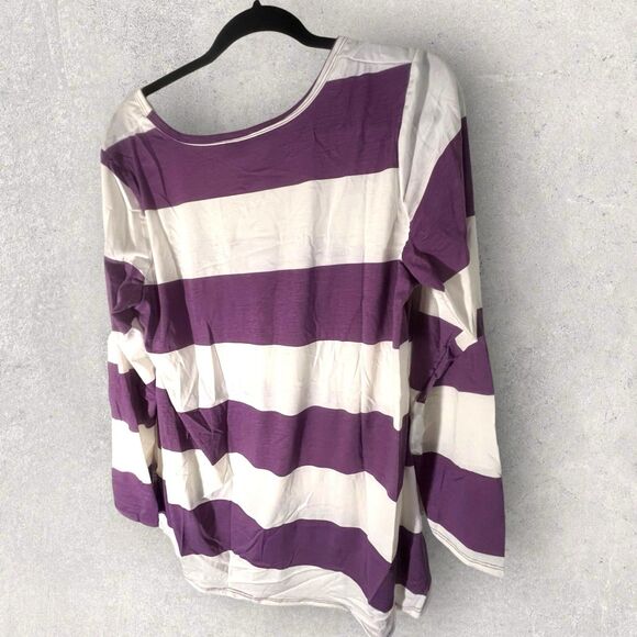 LuLaRoe Tops - LuLaRoe Lynnae Long Sleeve Shirt-Size 2XL- Purple And White Stripe-NWT